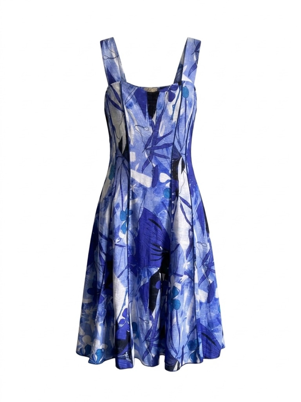 Abstract Blue Floral Fit & Flare Dress Made in Canada - Kersh M